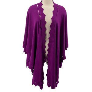 Windsmoor‎ cape shawl one size wool blend purple zig zag cutouts